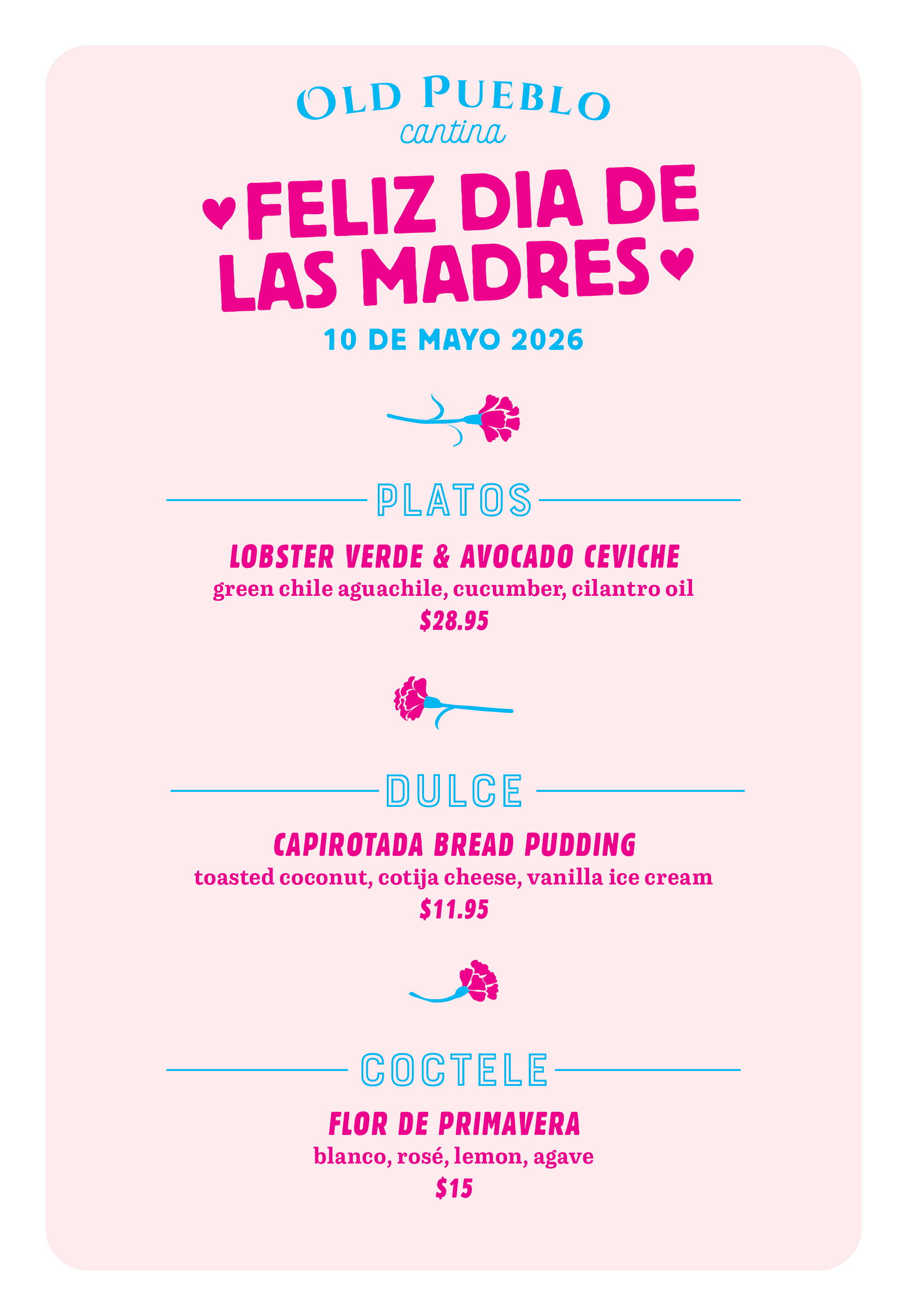 Mothers Day Menu