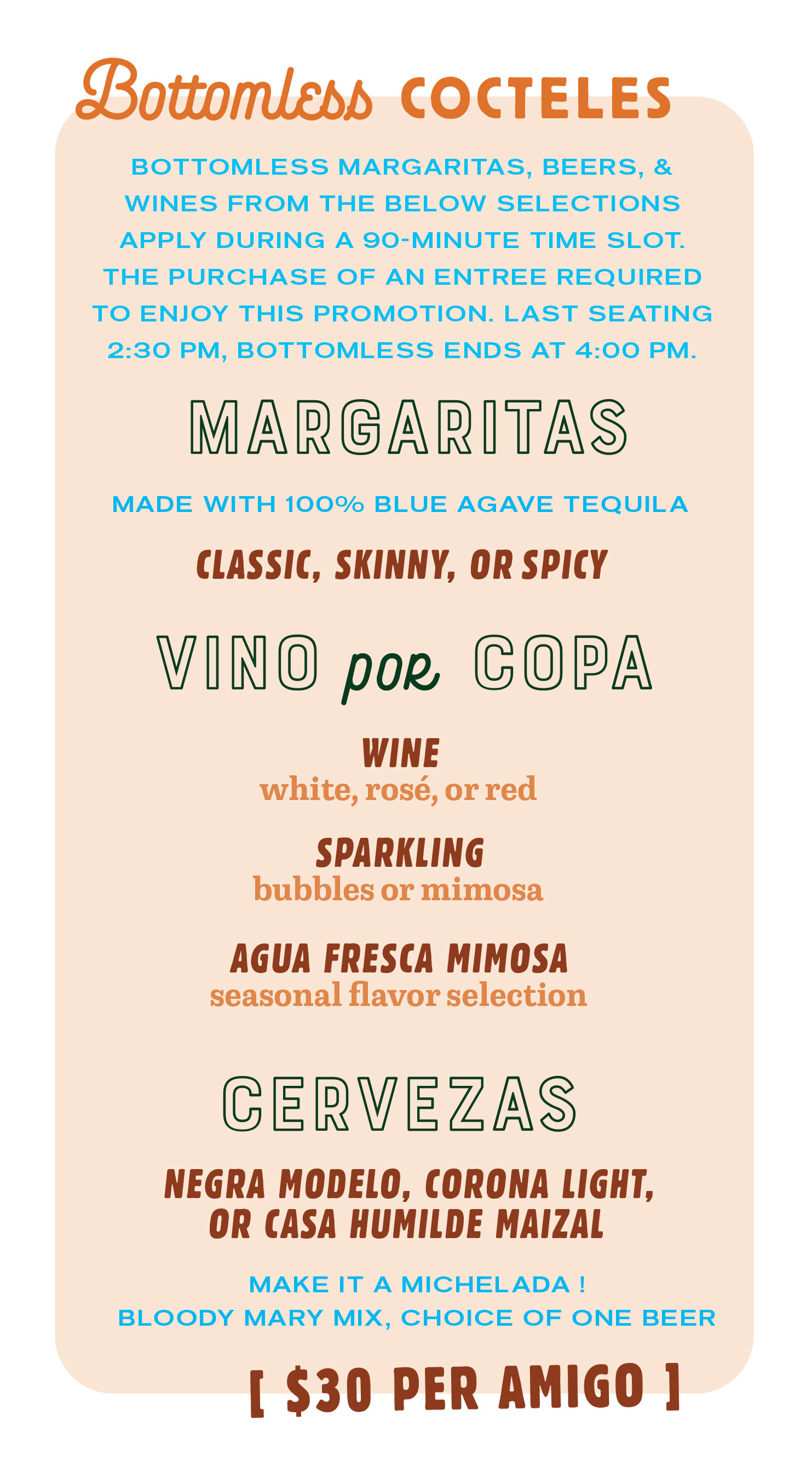 Bottomless Beverage Menu